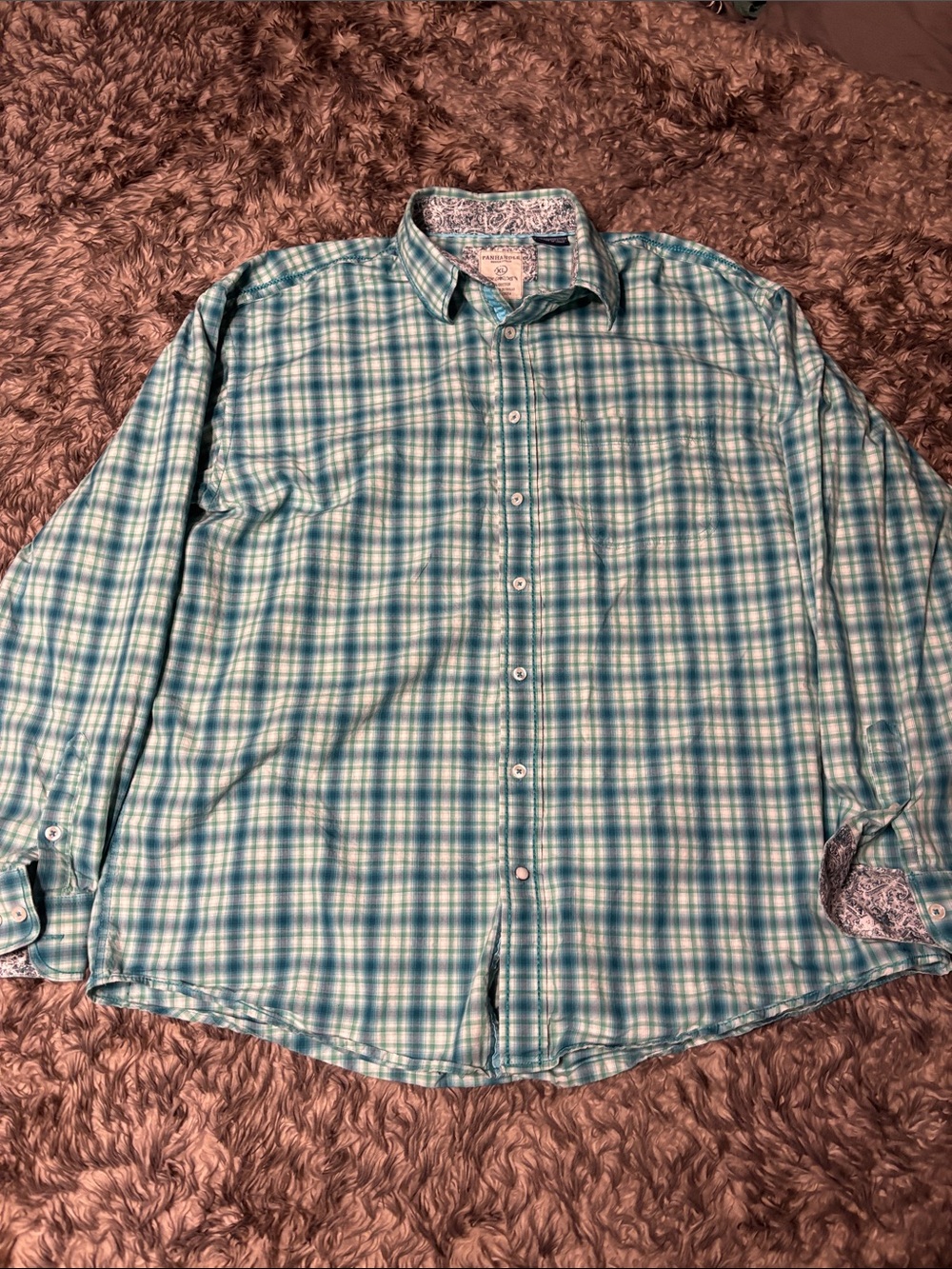 Panhandle Rough Stock Teal Plaid Long-Sleeve Button-Down Shirt